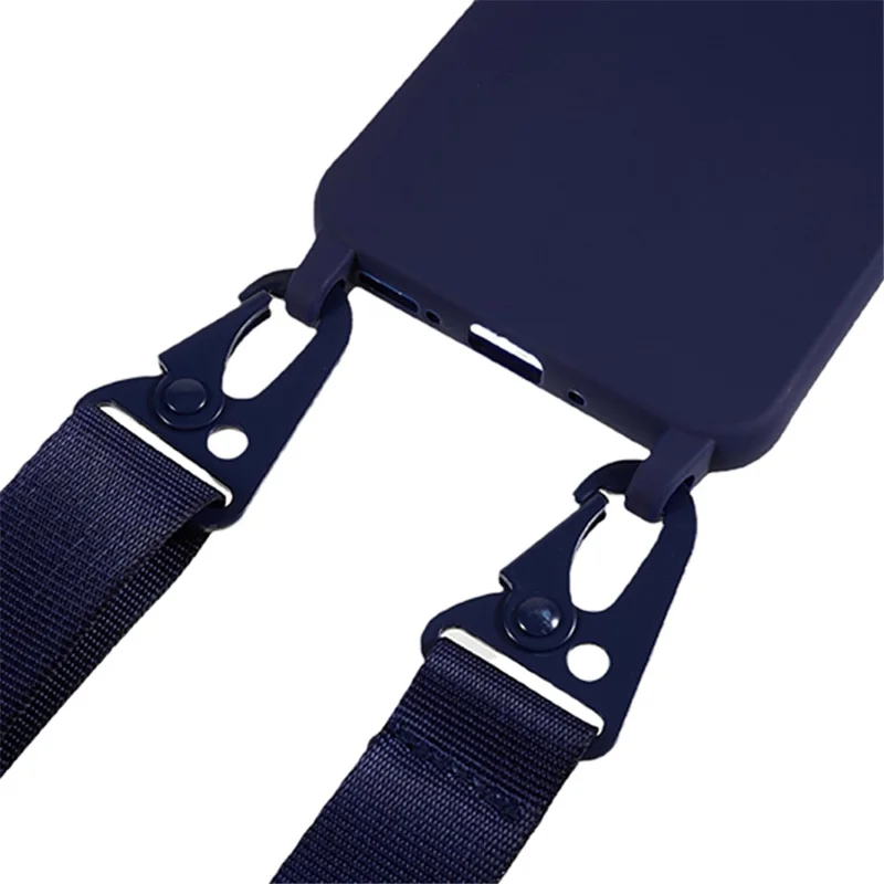 For Samsung Galaxy S24 Phone Cover Shockproof Matte TPU Case with Wide Lanyard - Dark Blue