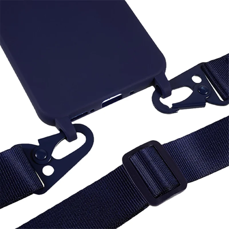For Samsung Galaxy S24 Phone Cover Shockproof Matte TPU Case with Wide Lanyard - Dark Blue