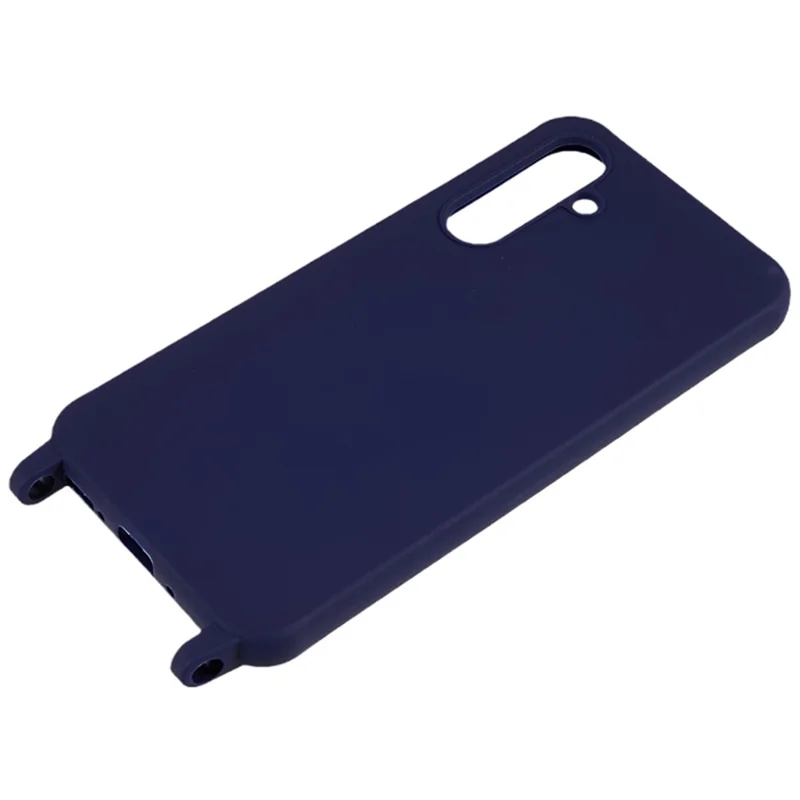 For Samsung Galaxy S24 Phone Cover Shockproof Matte TPU Case with Wide Lanyard - Dark Blue