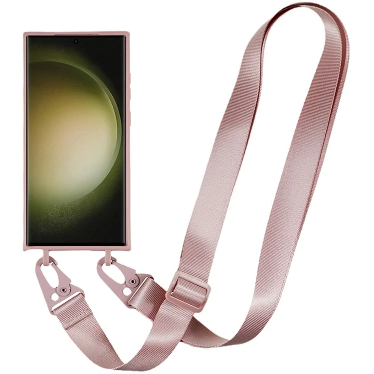 For Samsung Galaxy S24 Ultra Cell Phone Case Matte TPU Back Shell with Adjustable Lanyard - Deep Pink