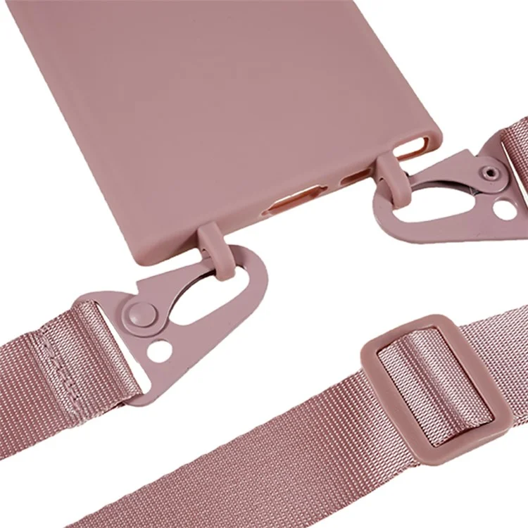 For Samsung Galaxy S24 Ultra Cell Phone Case Matte TPU Back Shell with Adjustable Lanyard - Deep Pink