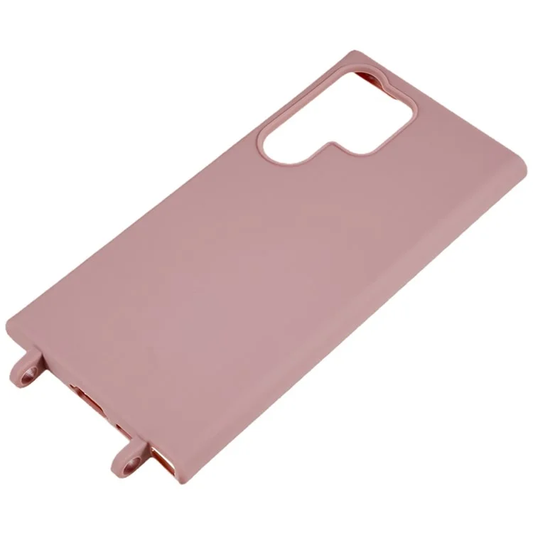 For Samsung Galaxy S24 Ultra Cell Phone Case Matte TPU Back Shell with Adjustable Lanyard - Deep Pink