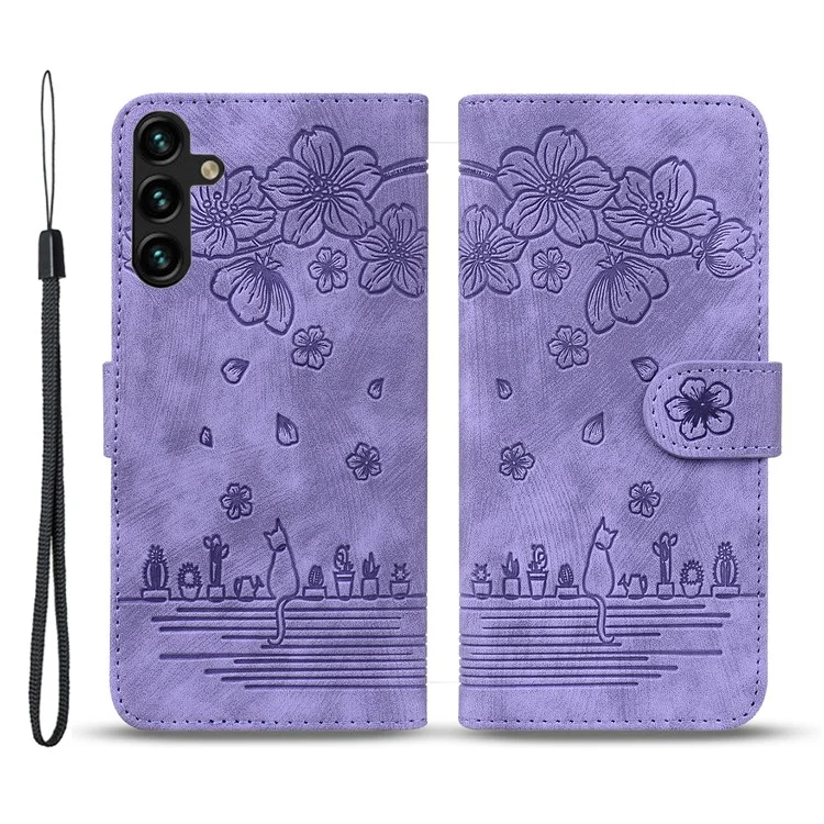 Custodia per cellulare per Samsung Galaxy A35 5G Shell Flower Cat Wallet Cover - Viola