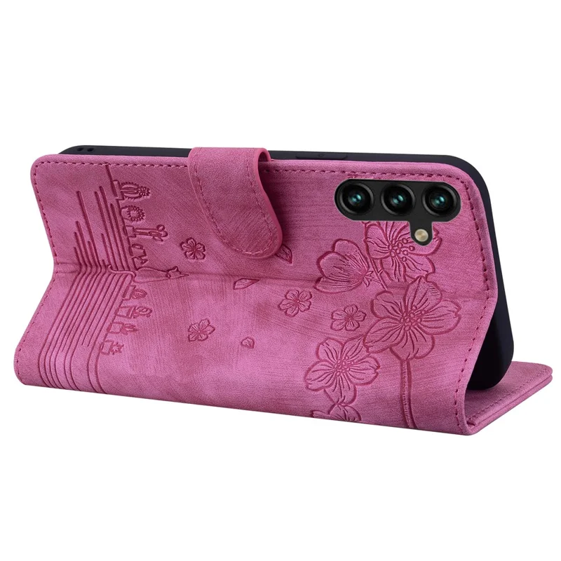 Cell Phone Case for Samsung Galaxy A35 5G Shell Imprinted Flower Cat Wallet Cover - Rose