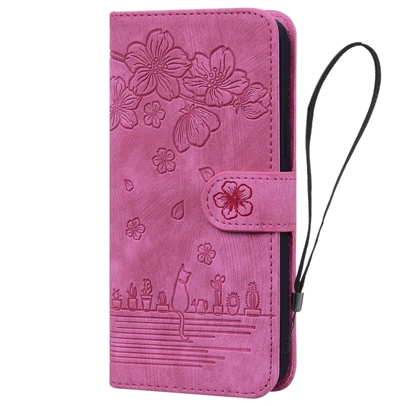 Cell Phone Case for Samsung Galaxy A35 5G Shell Imprinted Flower Cat Wallet Cover - Rose