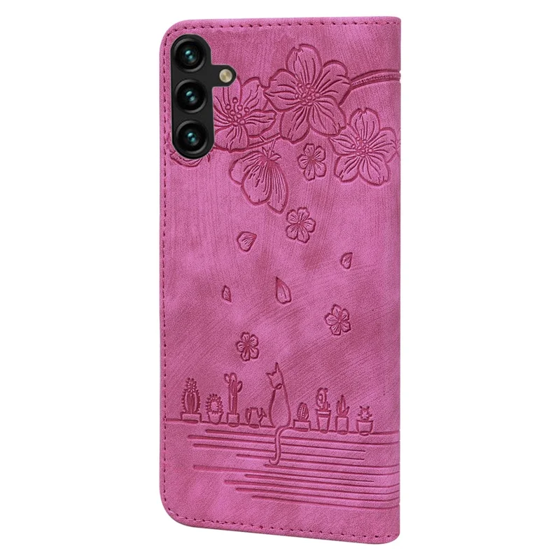 Cell Phone Case for Samsung Galaxy A35 5G Shell Imprinted Flower Cat Wallet Cover - Rose