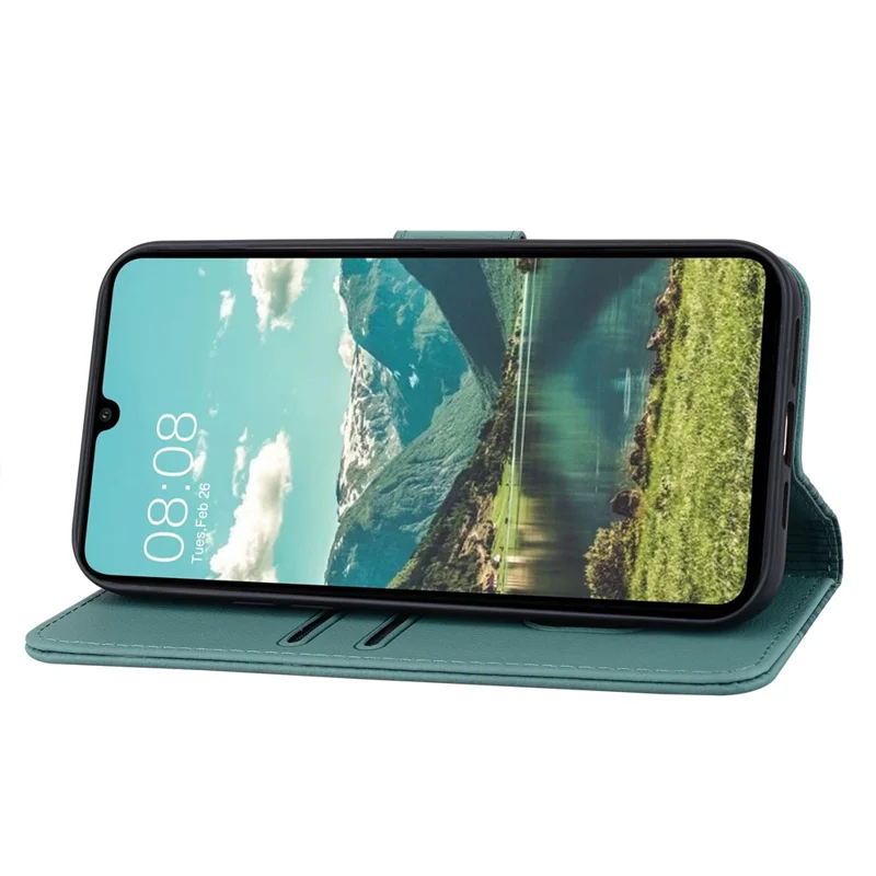 For Samsung Galaxy A35 5G Case Imprinted Rhombus Leather Phone Protector with Wrist Strap - Green