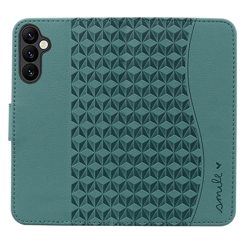 For Samsung Galaxy A35 5G Case Imprinted Rhombus Leather Phone Protector with Wrist Strap - Green