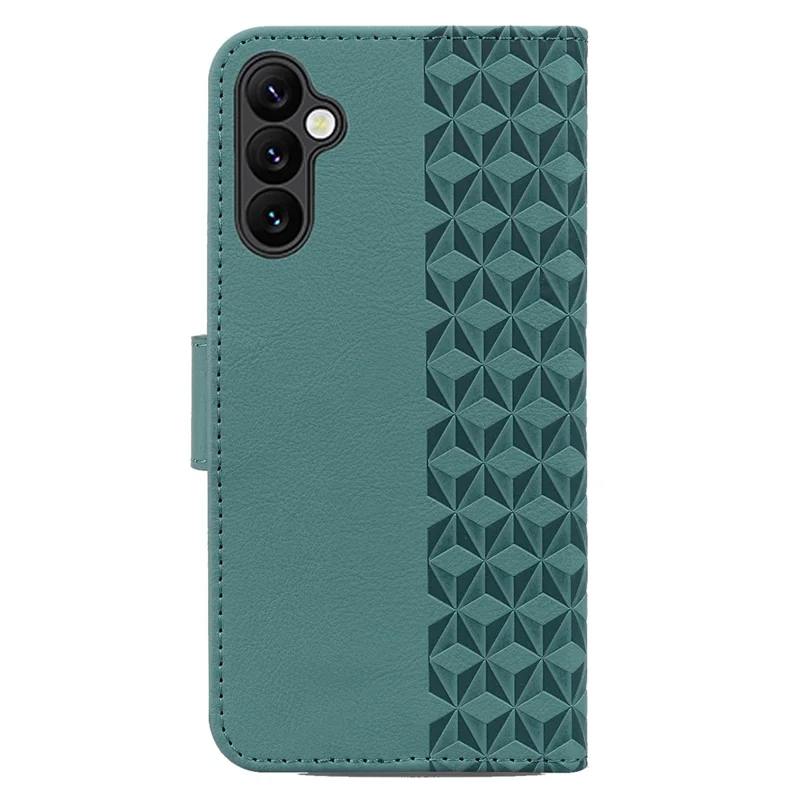 For Samsung Galaxy A35 5G Case Imprinted Rhombus Leather Phone Protector with Wrist Strap - Green