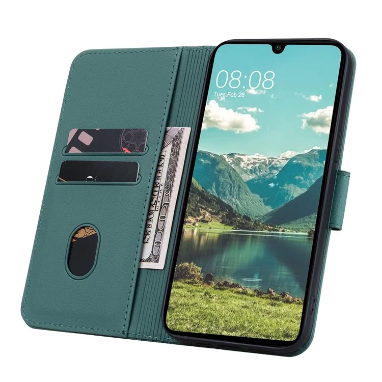 Para Samsung Galaxy A55 5G Funda Impresa Rombo Funda Cartera de Teléfono con Correa de Mano - Verde