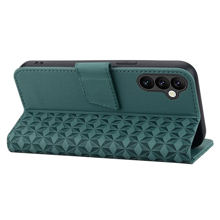 Para Samsung Galaxy A55 5G Funda Impresa Rombo Funda Cartera de Teléfono con Correa de Mano - Verde