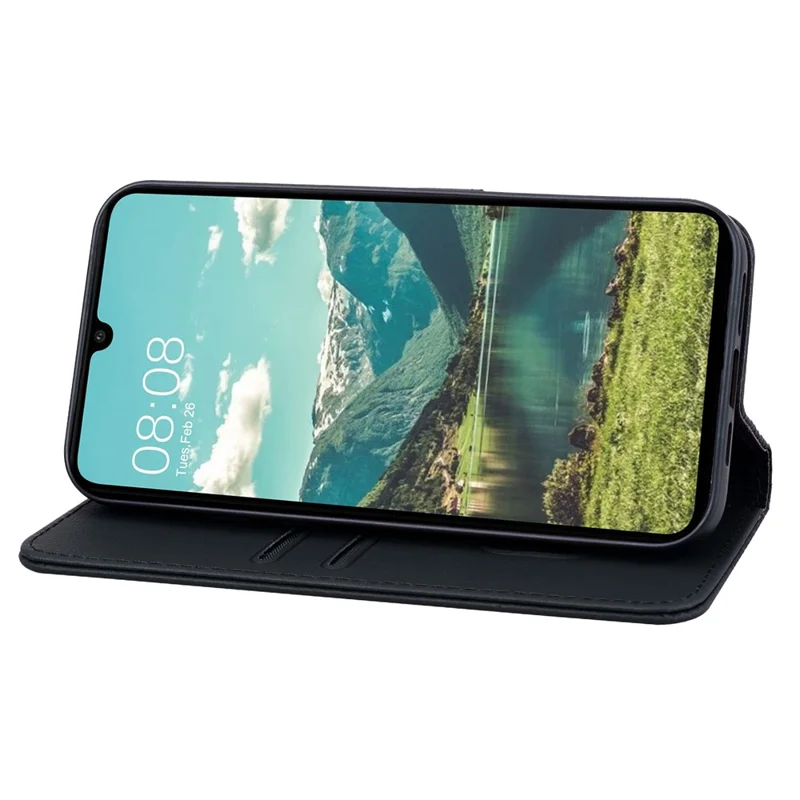 For Samsung Galaxy A55 5G Case Imprinted Rhombus Phone Wallet Cover with Hand Strap - Black