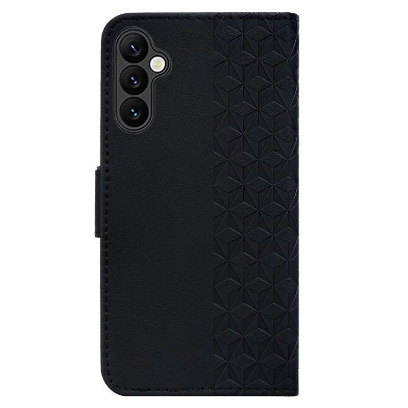 For Samsung Galaxy A55 5G Case Imprinted Rhombus Phone Wallet Cover with Hand Strap - Black