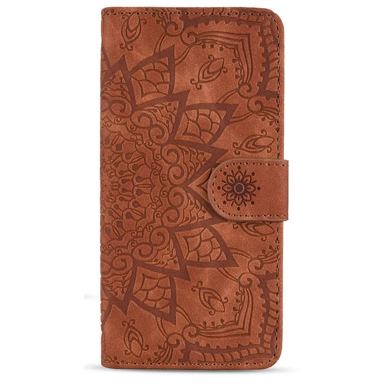 Funda de Billetera de Cuero con Estampado Floral para Samsung Galaxy A35 5G - Marrón