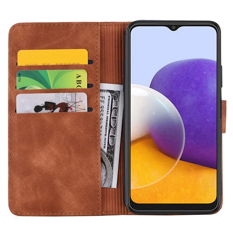 Funda de Billetera de Cuero con Estampado Floral para Samsung Galaxy A35 5G - Marrón