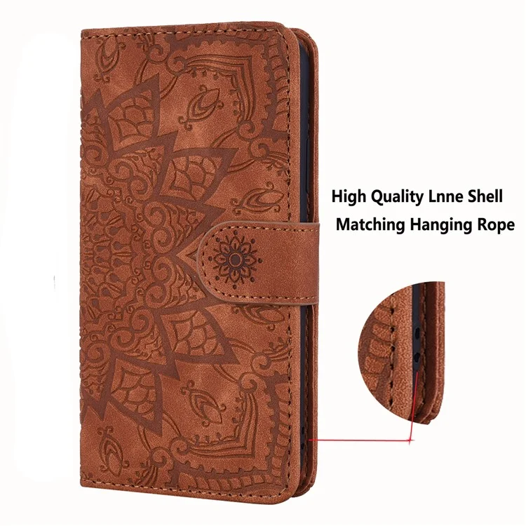 Funda de Billetera de Cuero con Estampado Floral para Samsung Galaxy A35 5G - Marrón
