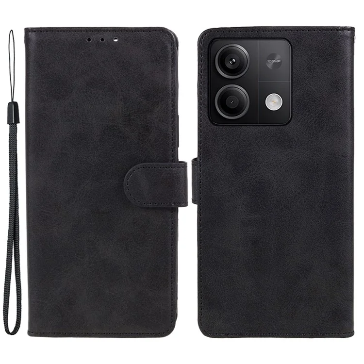 For Xiaomi Redmi Note 13 Pro 5G / Poco X6 5G Case PU Leather Wallet Stand Magnetic Clasp Phone Cover - Black