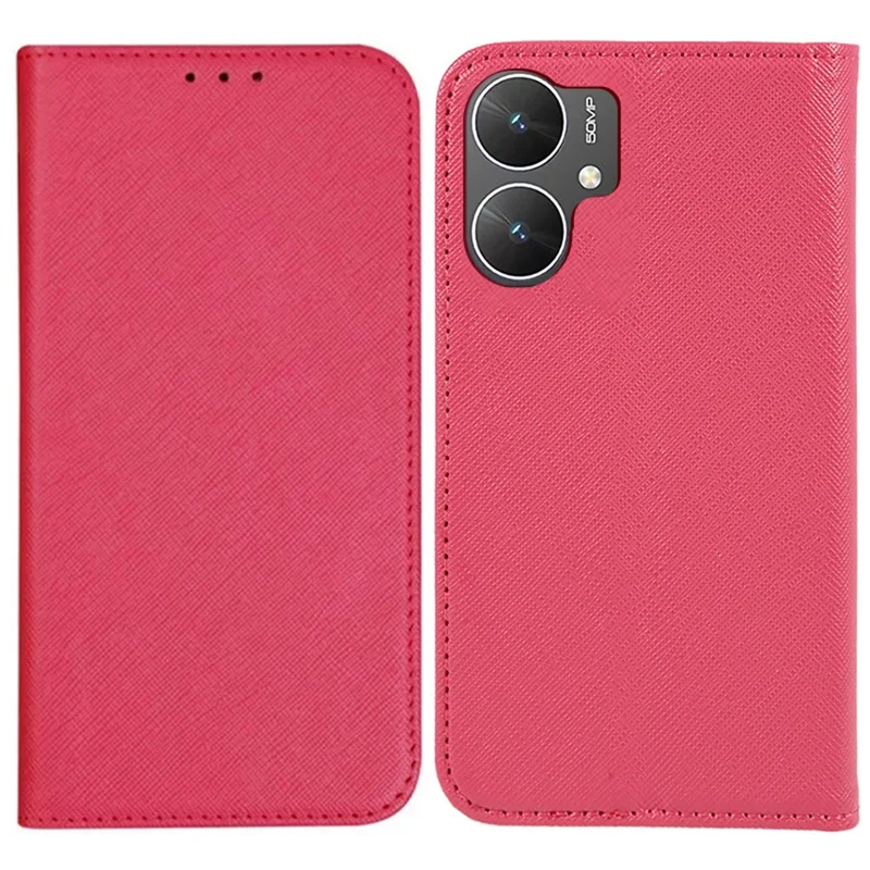 For Xiaomi Poco M6 5G / Redmi 13C 5G / 13R 5G Shockproof Phone Cover Cross Texture Magnetic PU Leather Case with Stand - Pink