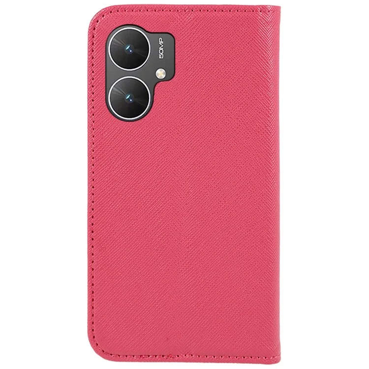 For Xiaomi Poco M6 5G / Redmi 13C 5G / 13R 5G Shockproof Phone Cover Cross Texture Magnetic PU Leather Case with Stand - Pink