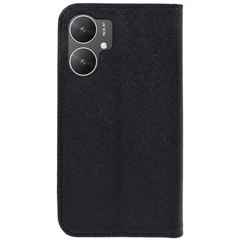 For Xiaomi Poco M6 5G / Redmi 13C 5G / 13R 5G Shockproof Phone Cover Cross Texture Magnetic PU Leather Case with Stand - Black