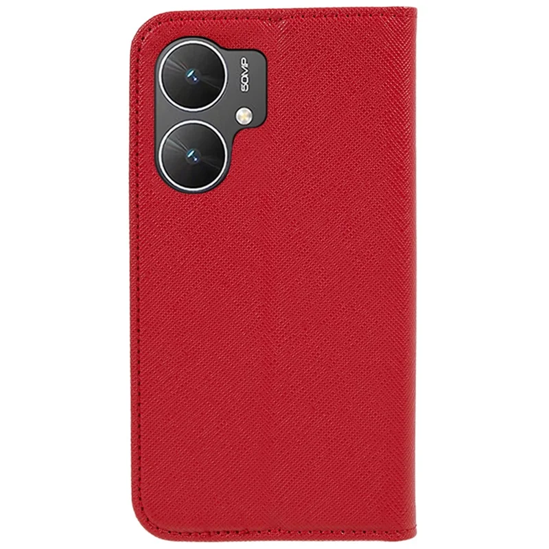 For Xiaomi Poco M6 5G / Redmi 13C 5G / 13R 5G Shockproof Phone Cover Cross Texture Magnetic PU Leather Case with Stand - Red