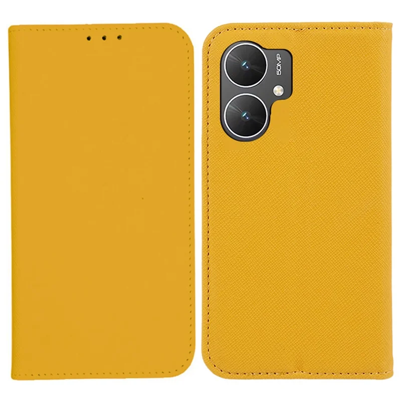 Pour Xiaomi Poco M6 5G / Redmi 13C 5G / 13R 5G Étui de protection pour téléphone à texture croisée Coque en cuir PU magnétique avec support - Jaune