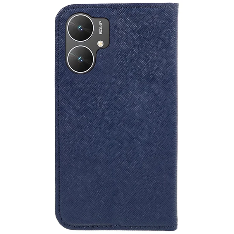 For Xiaomi Poco M6 5G / Redmi 13C 5G / 13R 5G Shockproof Phone Cover Cross Texture Magnetic PU Leather Case with Stand - Dark Blue