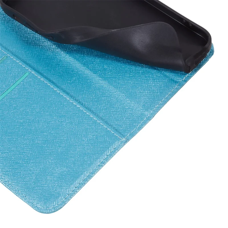 For Xiaomi Poco M6 5G / Redmi 13C 5G / 13R 5G Shockproof Phone Cover Cross Texture Magnetic PU Leather Case with Stand - Sky Blue