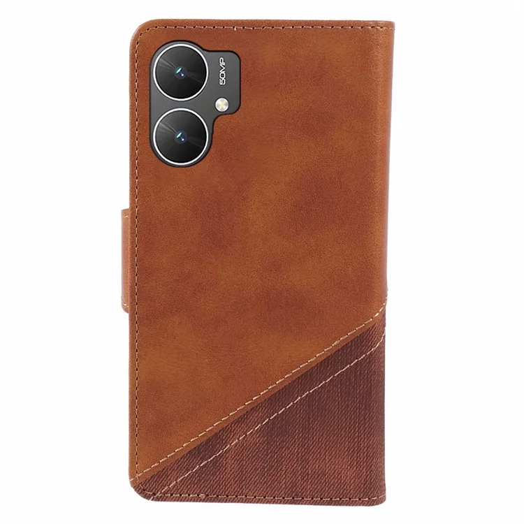 Per Xiaomi Poco M6 5G / Redmi 13C 5G / 13R 5G Custodia per Cellulare Texture Splicing Crazy Horse PU Leather Drop-Proof Cover - Marrone