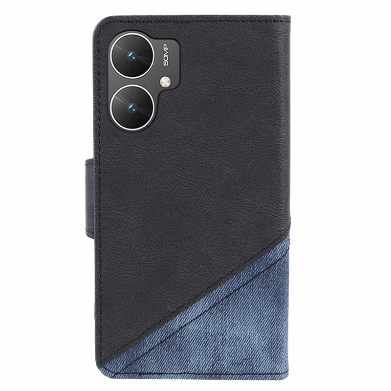 For Xiaomi Poco M6 5G / Redmi 13C 5G / 13R 5G Cell Phone Case Splicing Crazy Horse Texture PU Leather Drop-Proof Cover - Black