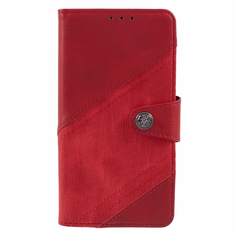 For Xiaomi Poco M6 5G / Redmi 13C 5G / 13R 5G Cell Phone Case Splicing Crazy Horse Texture PU Leather Drop-Proof Cover - Red