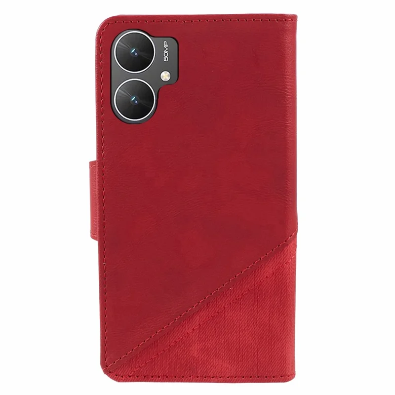 For Xiaomi Poco M6 5G / Redmi 13C 5G / 13R 5G Cell Phone Case Splicing Crazy Horse Texture PU Leather Drop-Proof Cover - Red