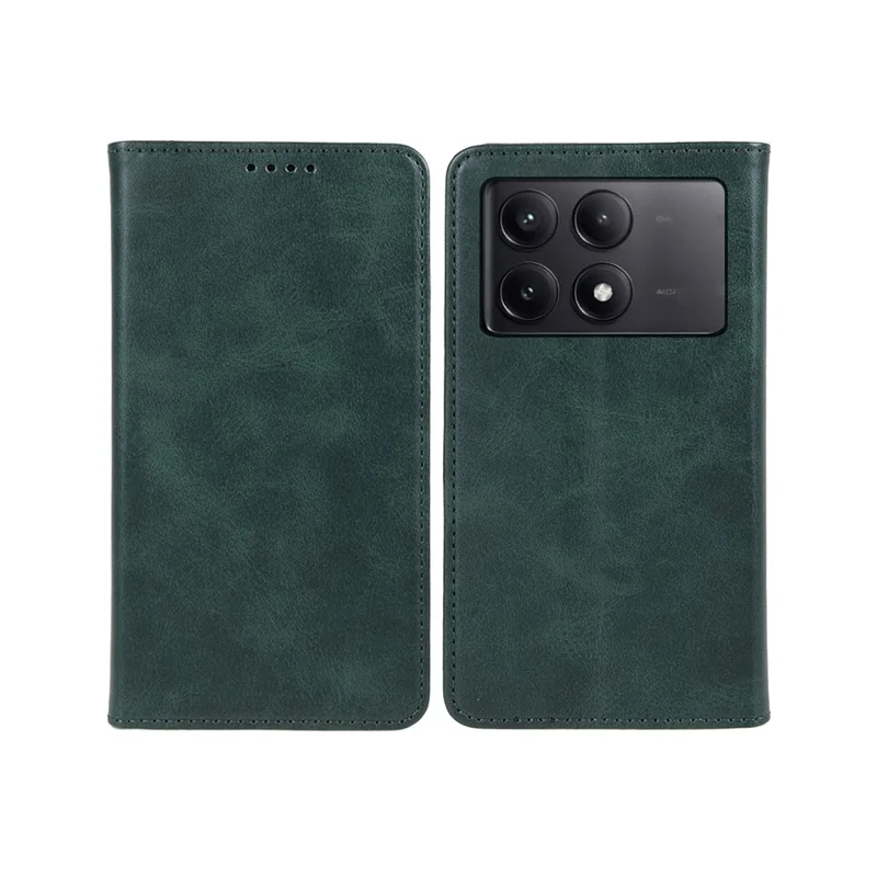 For Xiaomi Redmi K70E 5G / Poco X6 Pro 5G Anti-Scratch Phone Case Magnetic PU Leather Stand Wallet Cover - Green