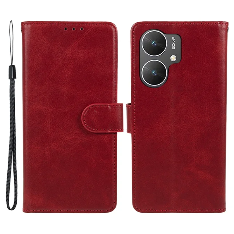For Xiaomi Poco M6 5G / Redmi 13C 5G / 13R 5G Anti-Scratch Phone Shell Magnetic Clasp PU Leather Wallet Stand Phone Case - Red