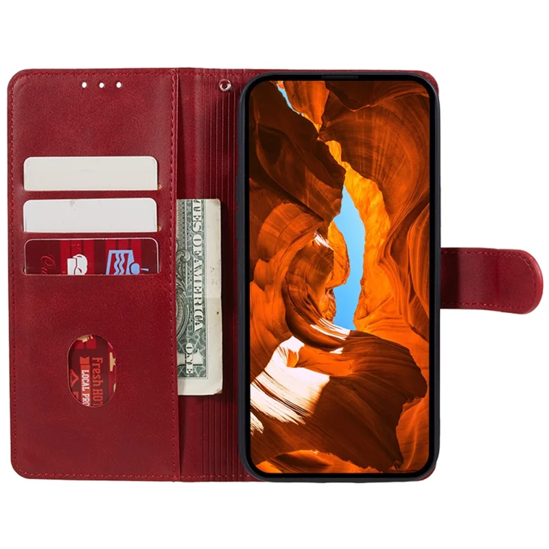 For Xiaomi Poco M6 5G / Redmi 13C 5G / 13R 5G Anti-Scratch Phone Shell Magnetic Clasp PU Leather Wallet Stand Phone Case - Red