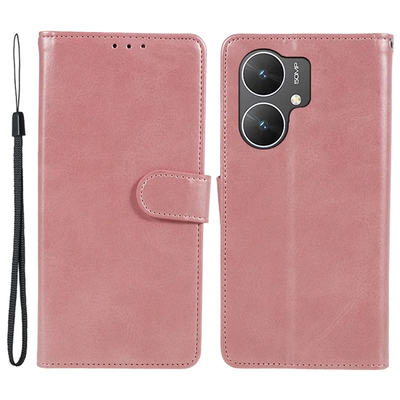 For Xiaomi Poco M6 5G / Redmi 13C 5G / 13R 5G Anti-Scratch Phone Shell Magnetic Clasp PU Leather Wallet Stand Phone Case - Rose Gold