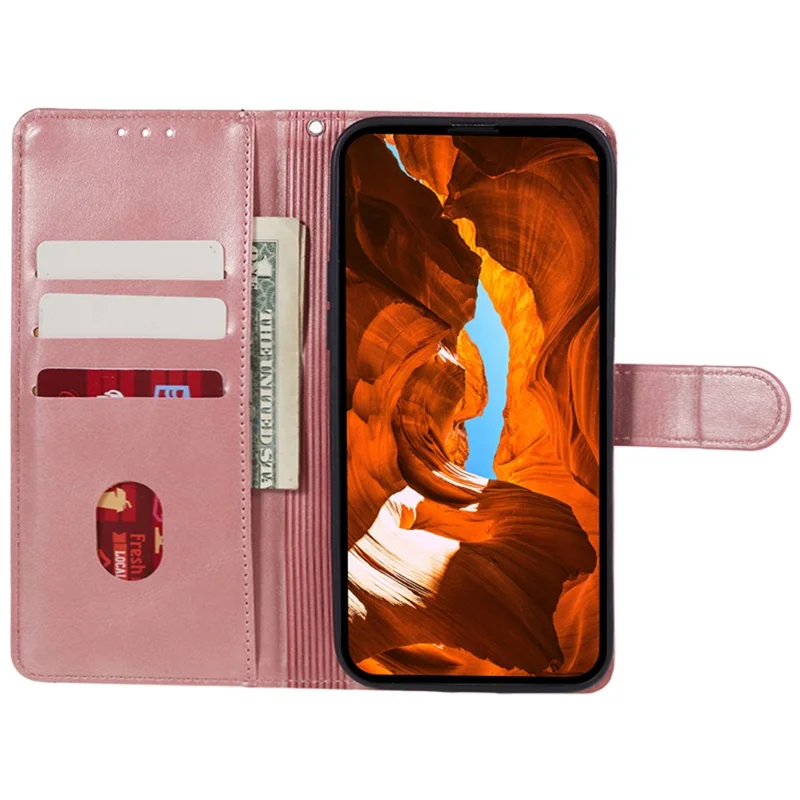 For Xiaomi Poco M6 5G / Redmi 13C 5G / 13R 5G Anti-Scratch Phone Shell Magnetic Clasp PU Leather Wallet Stand Phone Case - Rose Gold