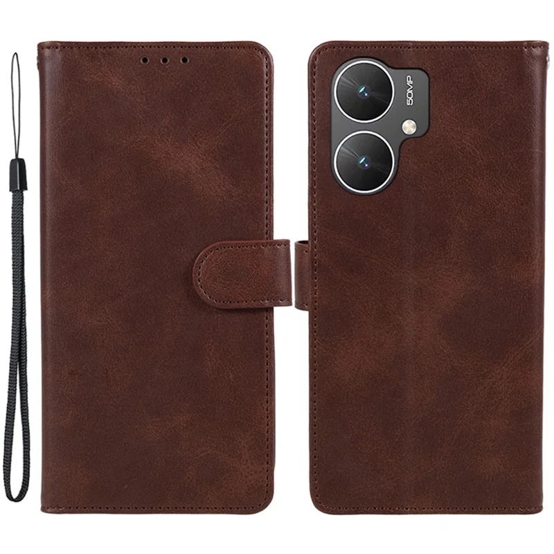 For Xiaomi Poco M6 5G / Redmi 13C 5G / 13R 5G Anti-Scratch Phone Shell Magnetic Clasp PU Leather Wallet Stand Phone Case - Brown
