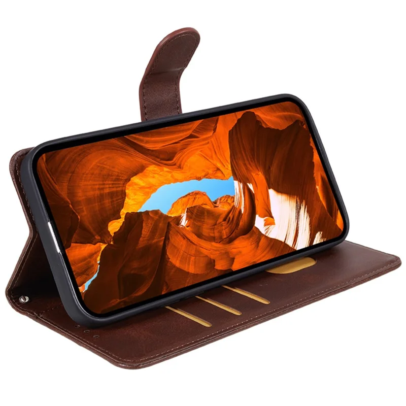 For Xiaomi Poco M6 5G / Redmi 13C 5G / 13R 5G Anti-Scratch Phone Shell Magnetic Clasp PU Leather Wallet Stand Phone Case - Brown