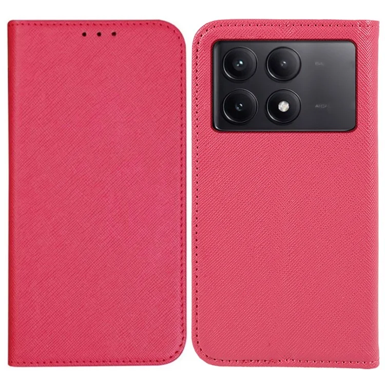 Para Xiaomi Redmi K70E 5G / Poco X6 Pro 5G Anti-Scratch Phone Cover Cross Texture Magnetic Closing Leather Stand Case - Pink