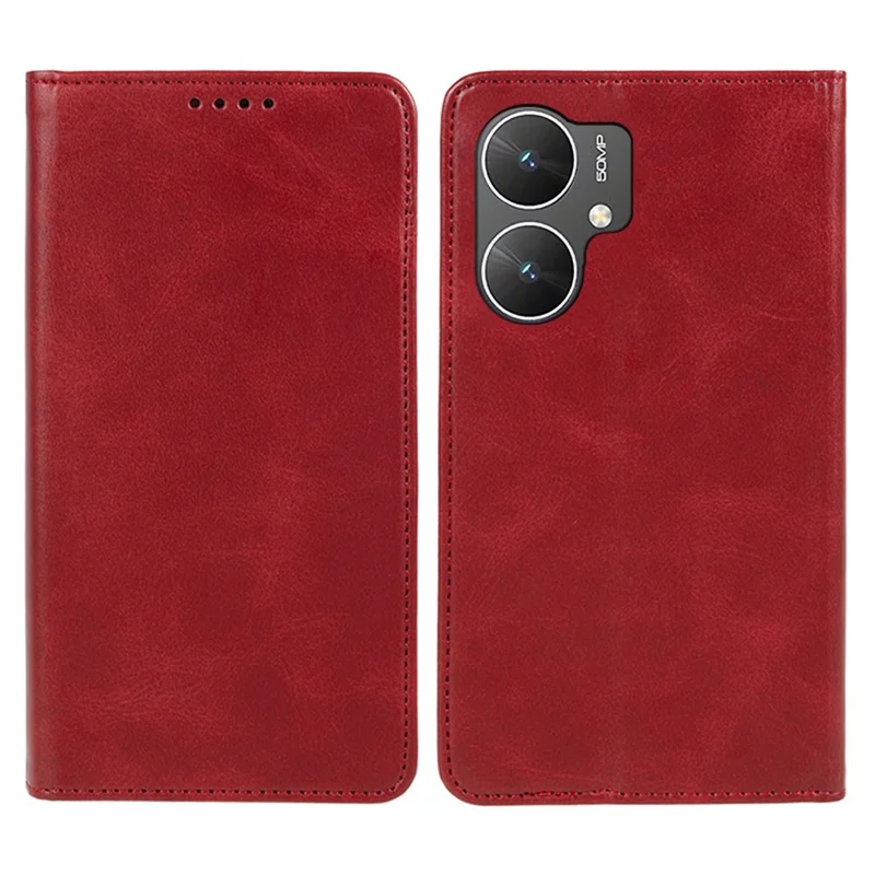 For Xiaomi Poco M6 5G / Redmi 13C 5G / 13R 5G Mobile Phone Case Calf Texture PU Leather Stand Wallet Phone Stand Cover - Red
