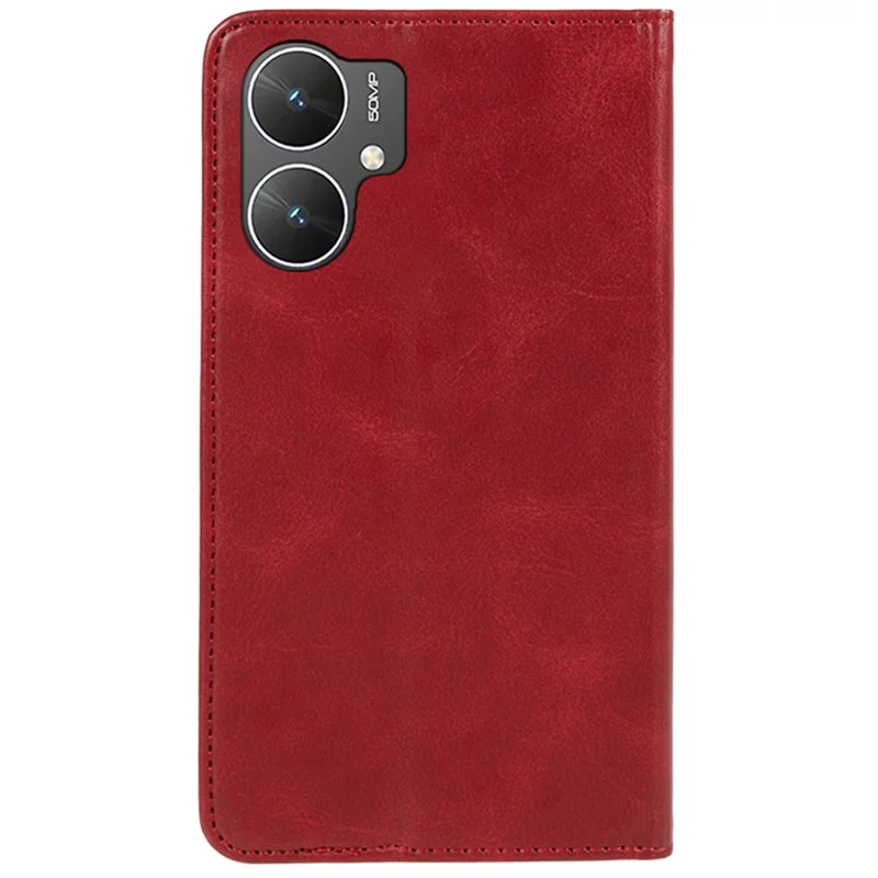 For Xiaomi Poco M6 5G / Redmi 13C 5G / 13R 5G Mobile Phone Case Calf Texture PU Leather Stand Wallet Phone Stand Cover - Red