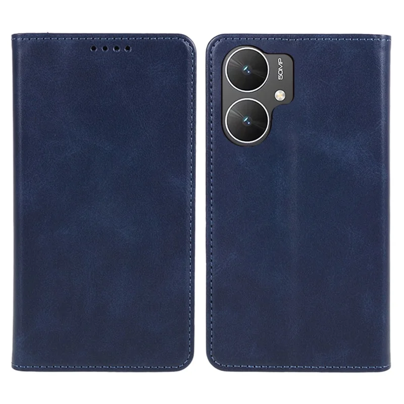For Xiaomi Poco M6 5G / Redmi 13C 5G / 13R 5G Mobile Phone Case Calf Texture PU Leather Stand Wallet Phone Stand Cover - Blue