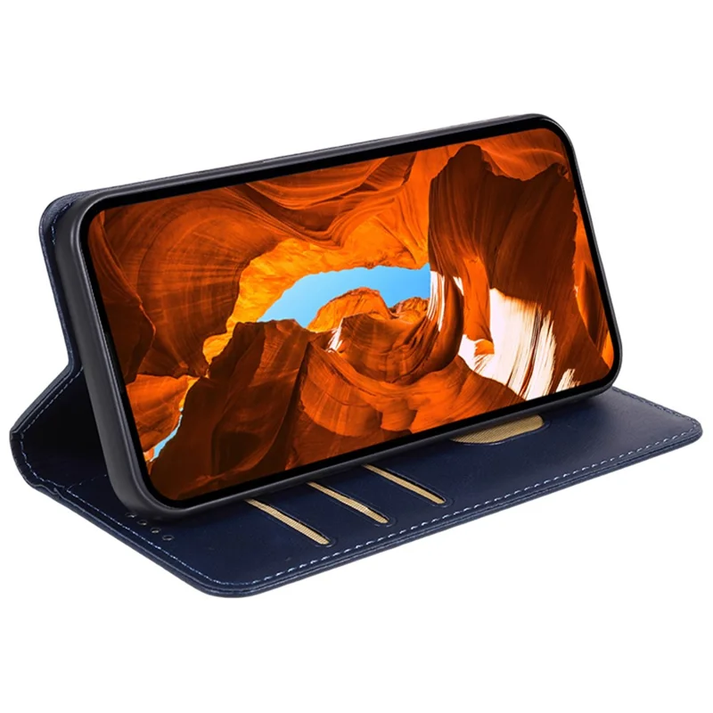 For Xiaomi Poco M6 5G / Redmi 13C 5G / 13R 5G Mobile Phone Case Calf Texture PU Leather Stand Wallet Phone Stand Cover - Blue