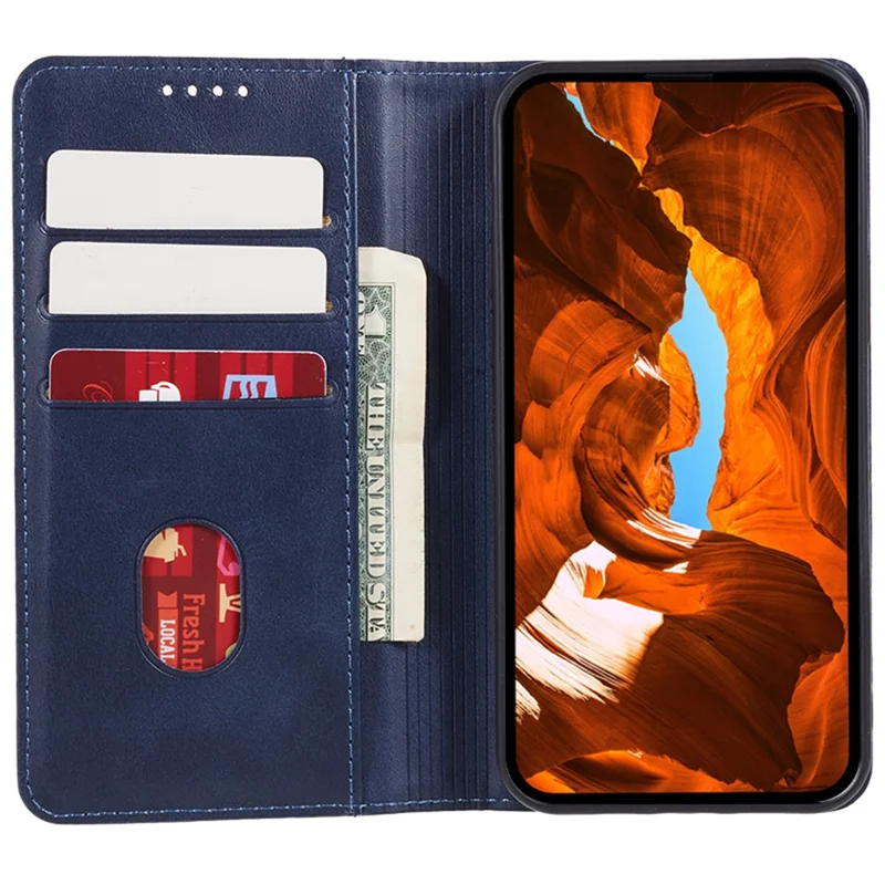 For Xiaomi Poco M6 5G / Redmi 13C 5G / 13R 5G Mobile Phone Case Calf Texture PU Leather Stand Wallet Phone Stand Cover - Blue