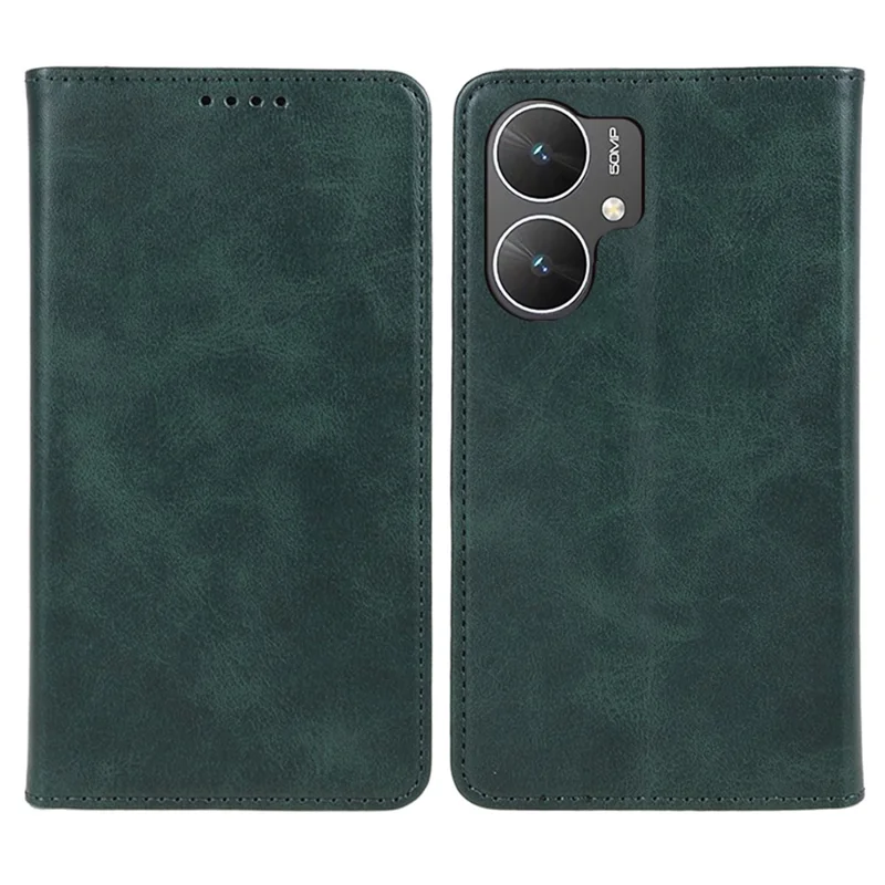 For Xiaomi Poco M6 5G / Redmi 13C 5G / 13R 5G Mobile Phone Case Calf Texture PU Leather Stand Wallet Phone Stand Cover - Green