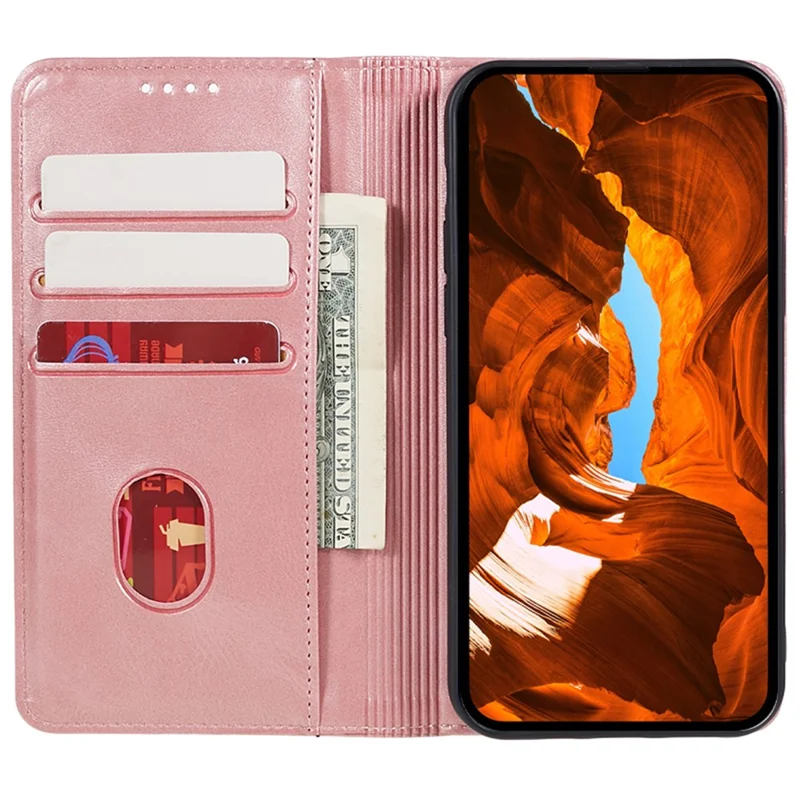 Para el Xiaomi Poco M6 5G / Redmi 13C 5G / 13R 5G Funda para teléfono móvil Textura de ternera Cuero PU Soporte para billetera Funda protectora - Oro rosa