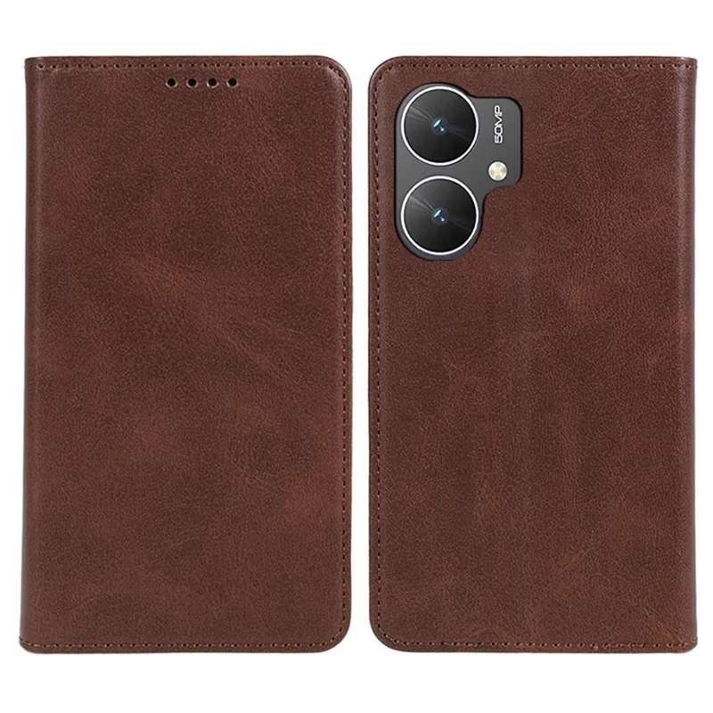 For Xiaomi Poco M6 5G / Redmi 13C 5G / 13R 5G Mobile Phone Case Calf Texture PU Leather Stand Wallet Phone Stand Cover - Brown