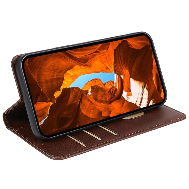 For Xiaomi Poco M6 5G / Redmi 13C 5G / 13R 5G Mobile Phone Case Calf Texture PU Leather Stand Wallet Phone Stand Cover - Brown