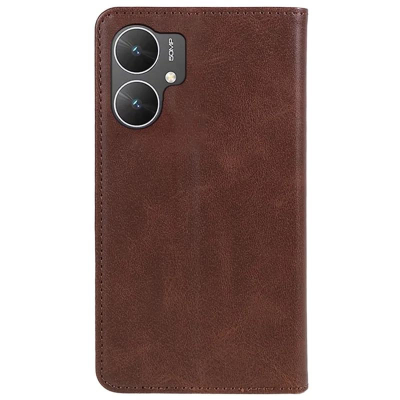 For Xiaomi Poco M6 5G / Redmi 13C 5G / 13R 5G Mobile Phone Case Calf Texture PU Leather Stand Wallet Phone Stand Cover - Brown